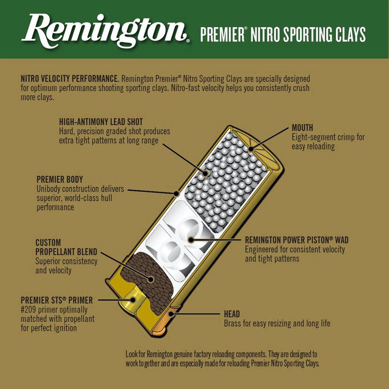 Premier Nitro Sporting Clays, 12 Gauge, 8 Shot, 2-3/4 in, 1 1/8 oz, 1300 fps